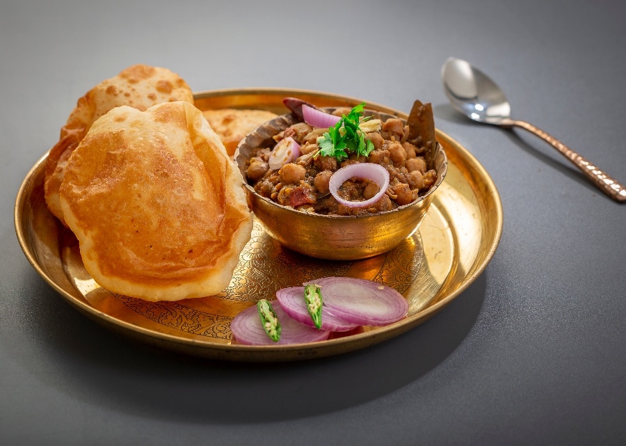 Punjabi Chole Bhature with Cumin Yogurt