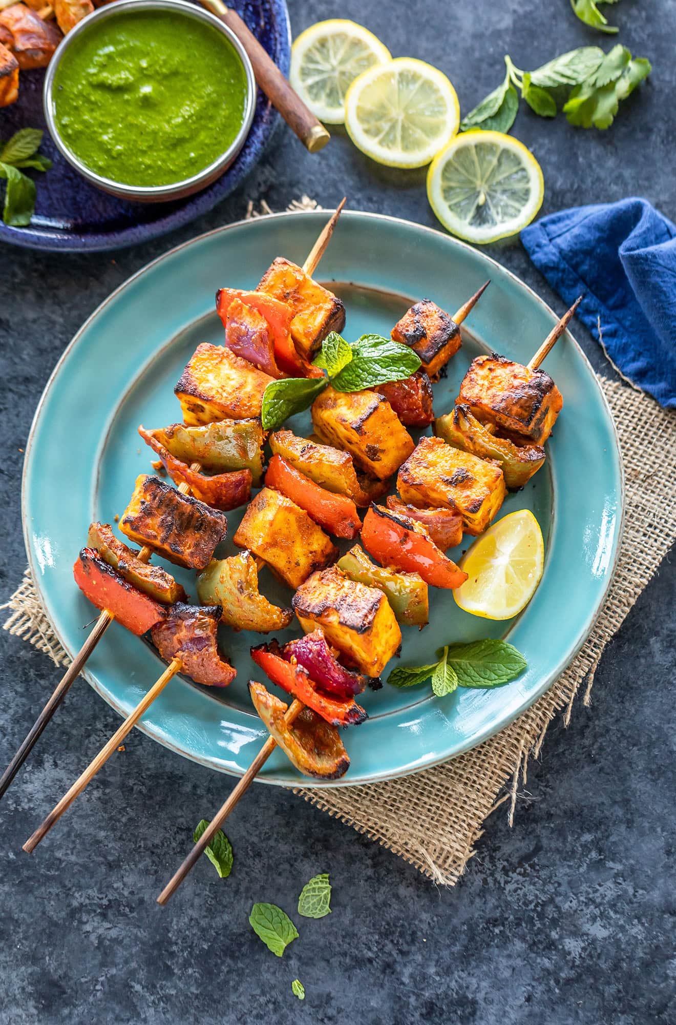 Crispy Masala Paneer Skewers with Lemon-Yogurt Dip