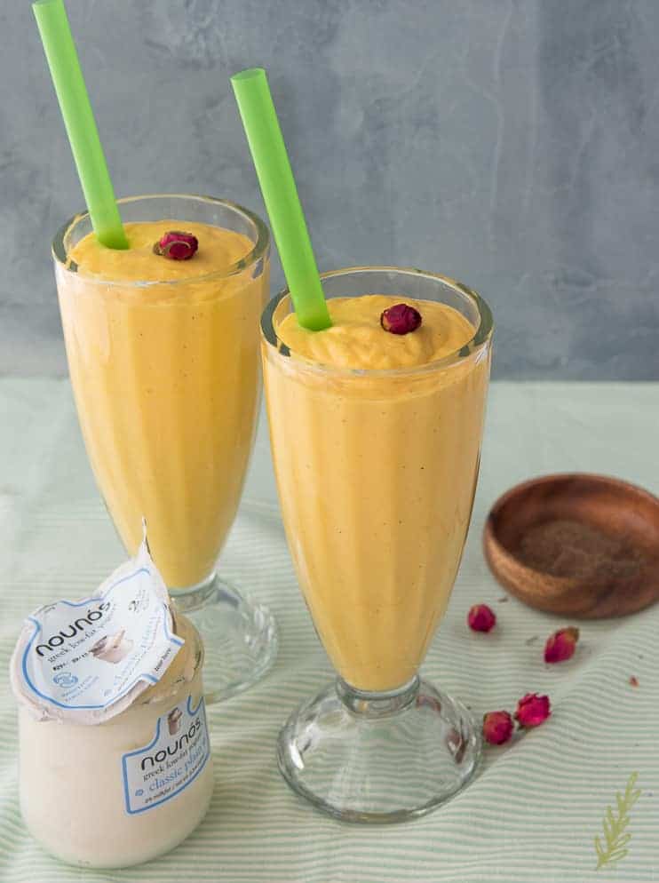Cardamom-Spiced Mango Lassi with Rosewater
