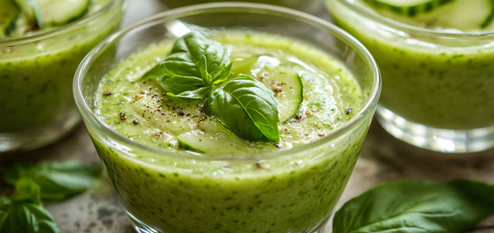 Rose Petal & Basil Gazpacho with Cucumber Ribbons
