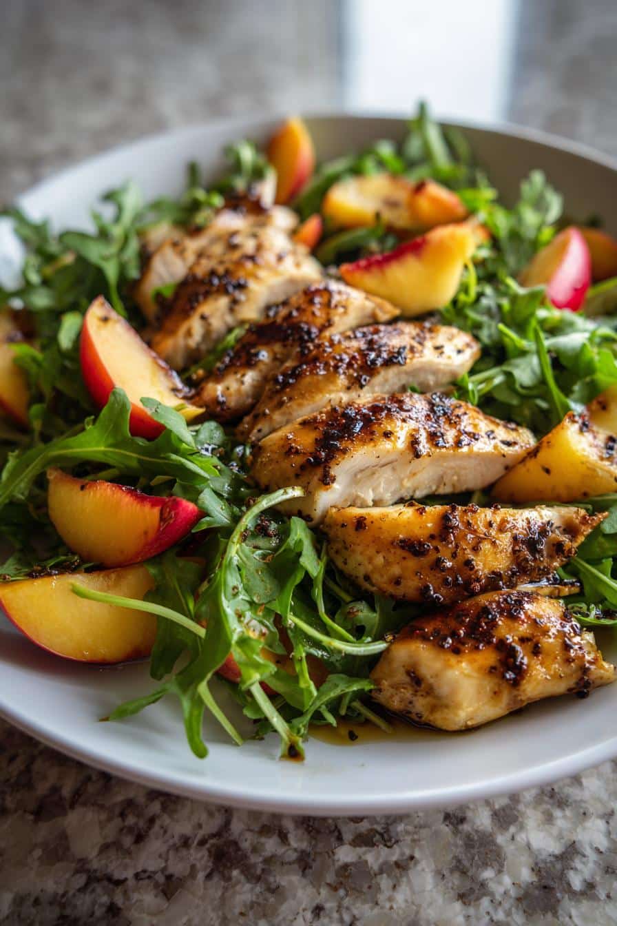 Peach & Arugula Chicken Salad with Honey-Lime Dressing