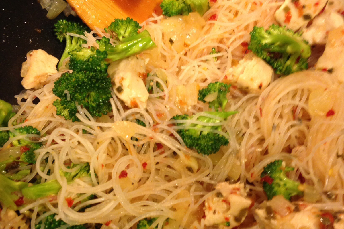 Spicy Miso-Glazed Chicken Stir-Fry with Rice Noodles