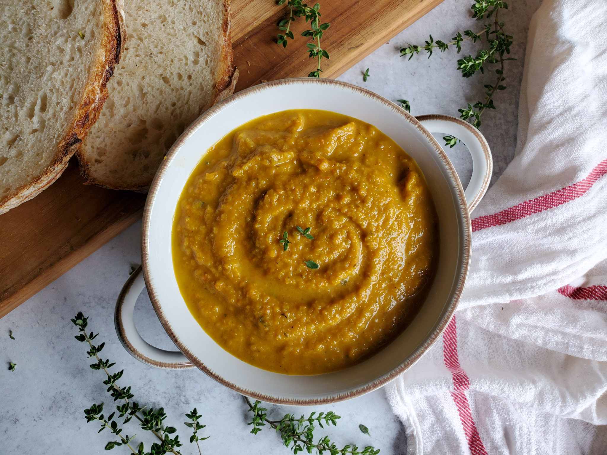 Miso-Glazed Roasted Carrot & Sweet Potato Soup