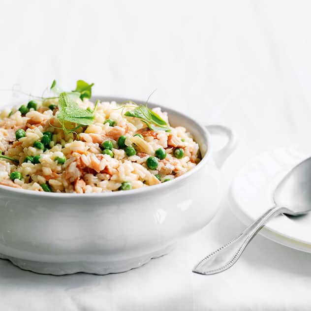 Lemon-Dill Salmon with Spring Pea Risotto