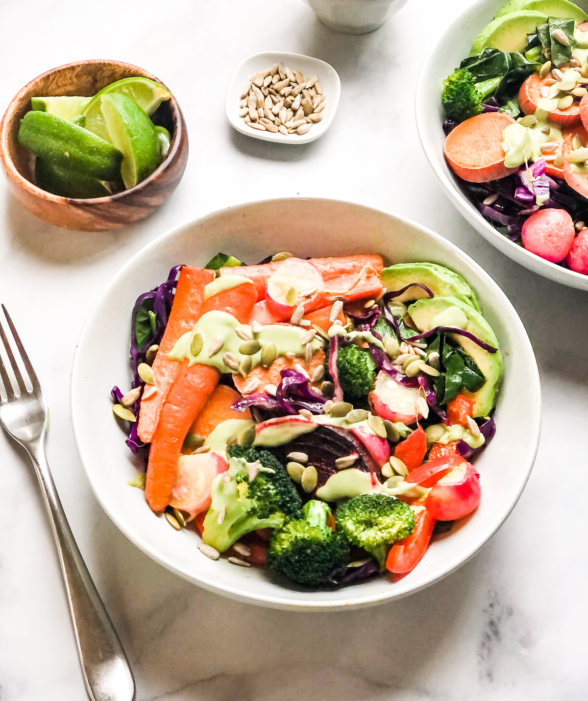 Vegan Rainbow Buddha Bowl with Avocado Lime Dressing
