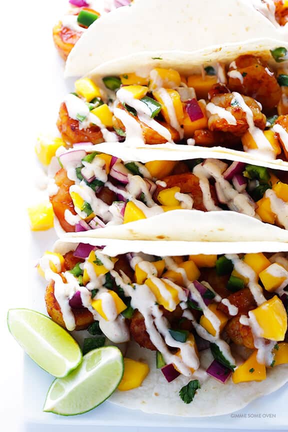 Zombie-Style Mango-Shrimp Tacos with Passionfruit Crema