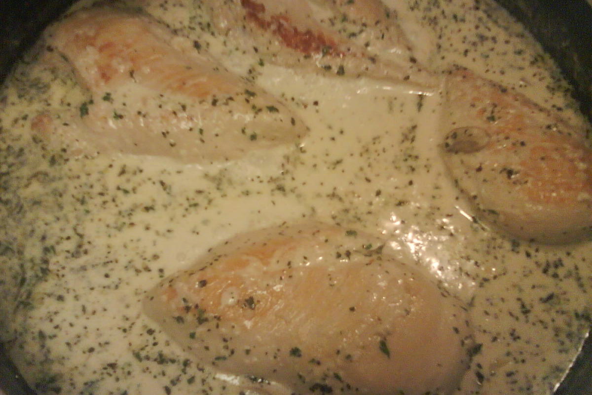 Herb-Crusted Chicken with White Wine Cream Sauce