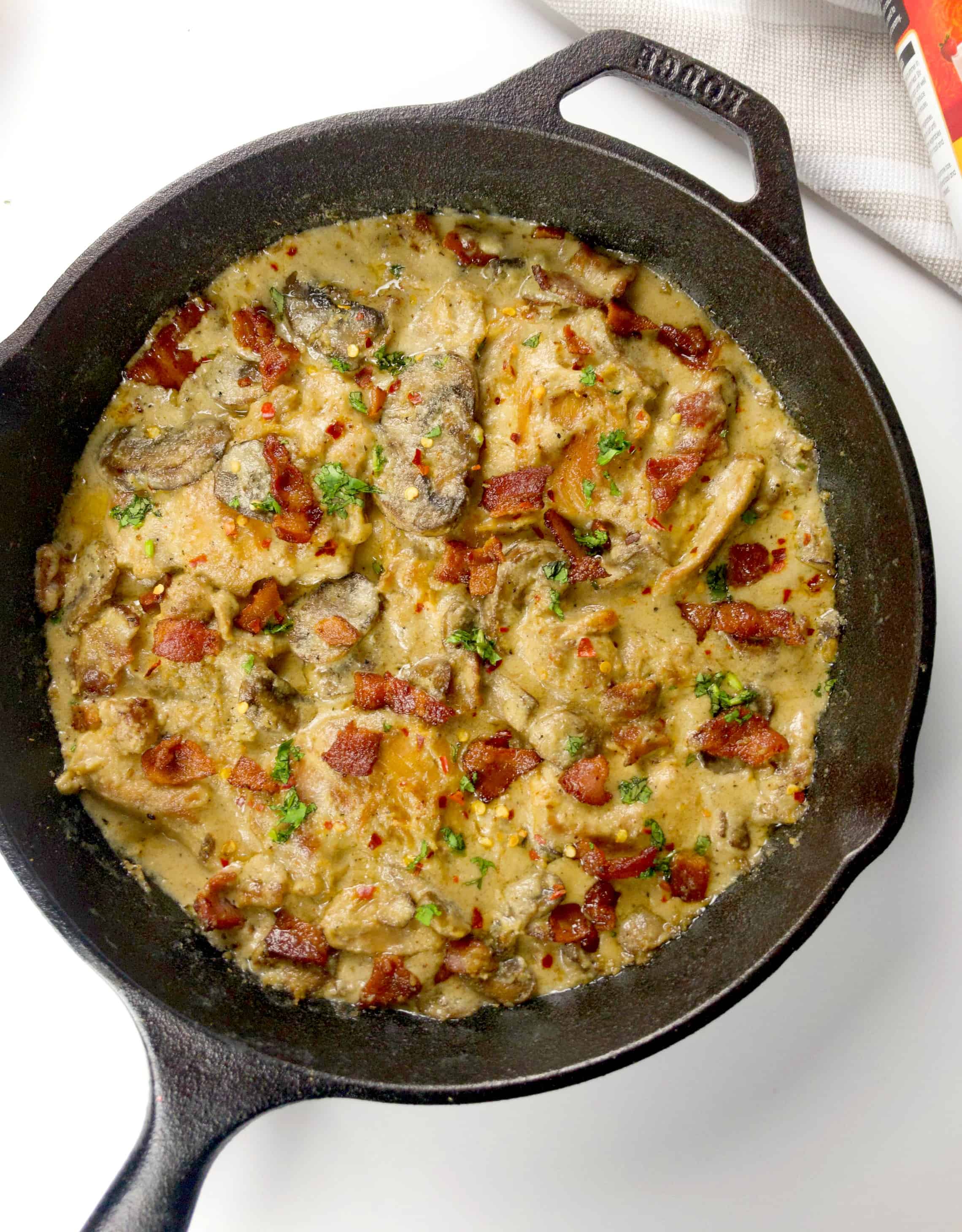 Keto Herb-Crusted Chicken with Mushroom Cream Sauce