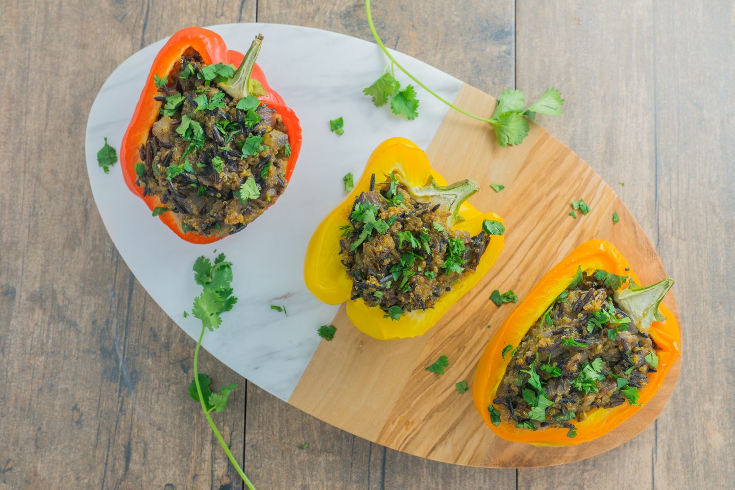 Mediterranean Quinoa and Lentil Stuffed Bell Peppers with Tahini Drizzle