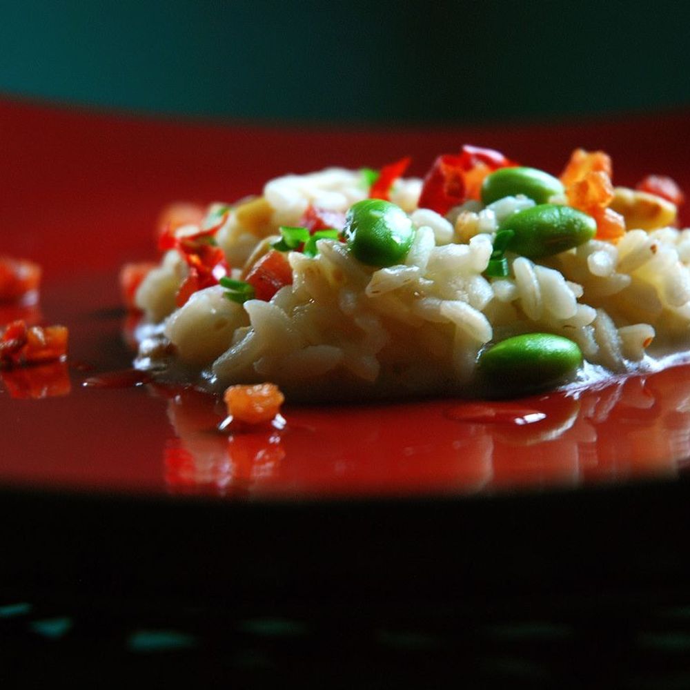 Japanese Miso and Edamame Risotto with Nori Sheets