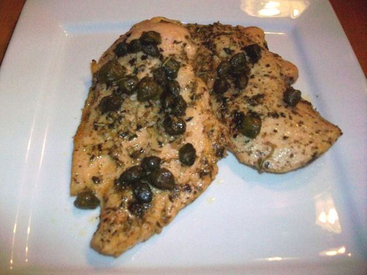 Herb-Roasted Garlic Chicken with Coconut Cream & Capers