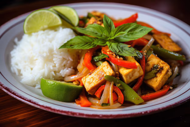 Thai Peanut and Tofu Stir Fry with Jasmine Rice and Cilantro