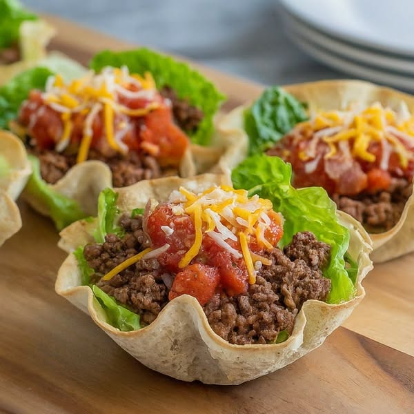 Fun-Size Taco Salad Bowls with Hidden Crunch