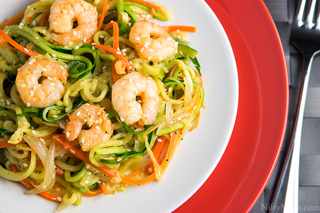 Zucchini Noodle Stir-Fry with Shrimp & Avocado