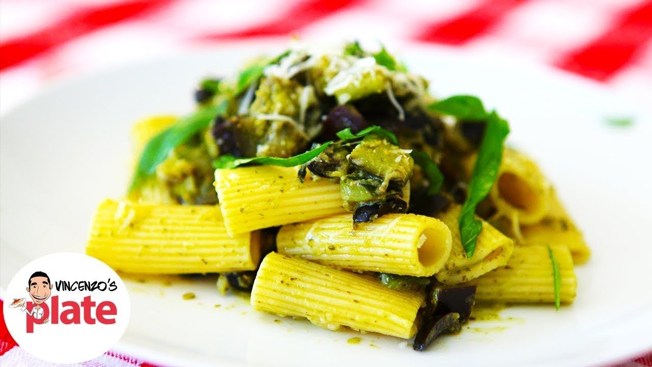 Mediterranean Grilled Eggplant and Zucchini Pasta with Pesto and Chickpeas