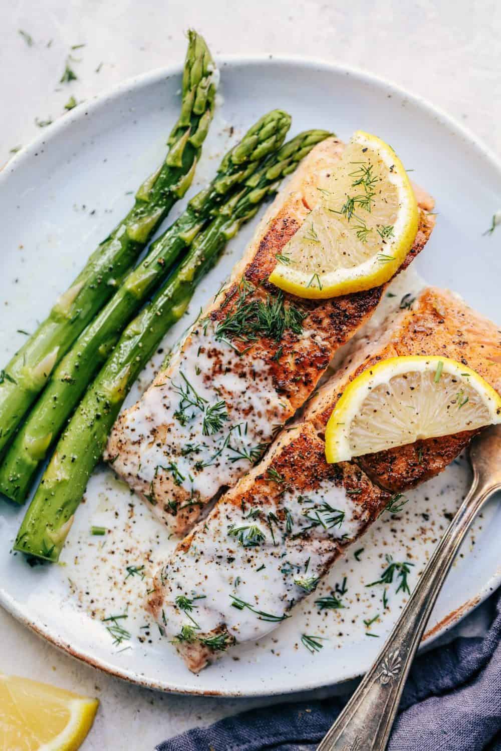Pan-Seared Salmon with Asparagus & Dill Crème