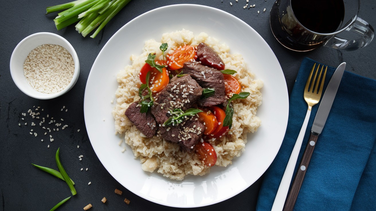 Beef & Mushroom Stir-Fry with Cauliflower Rice