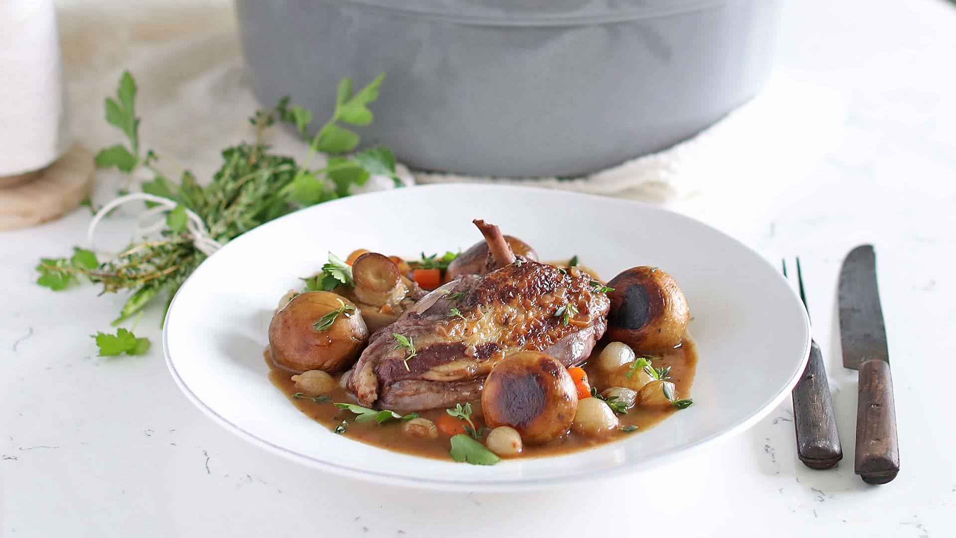 1920s Parisian Coq au Vin with Mushroom & Pearl Onions