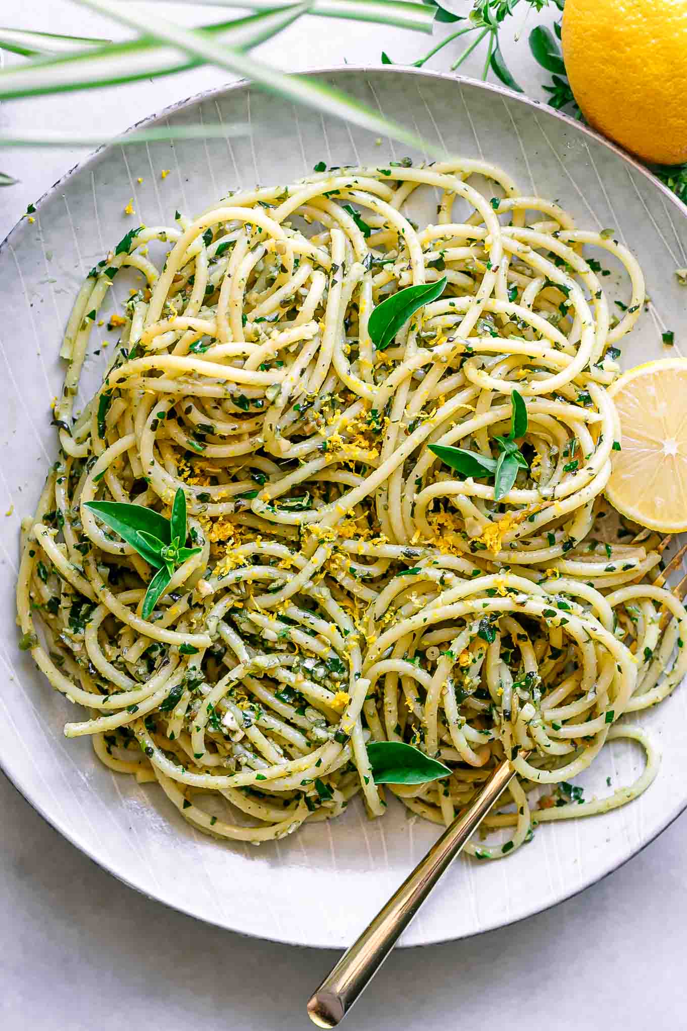 Fresh Herb Pesto Pasta with Lemon Zest