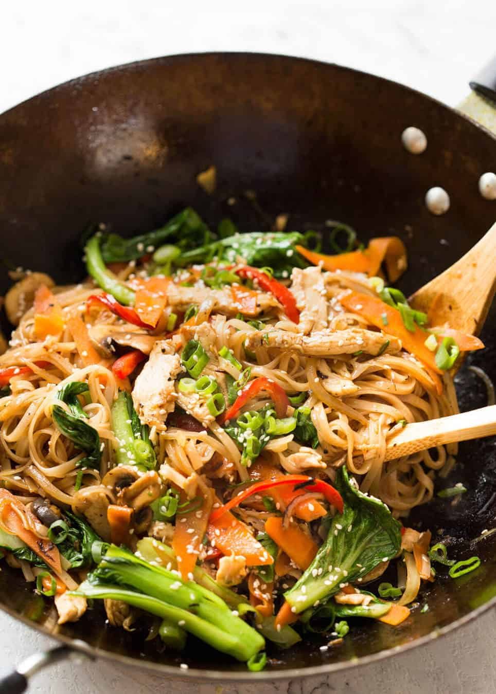 Ginger-Scallion Chicken Stir-Fry with Rice Noodles