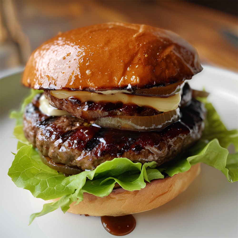 Teriyaki Glazed Beef Burger with Pickled Cucumber