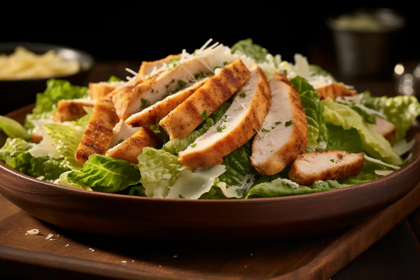 Keto Caesar Salad with Grilled Chicken and Parmesan Crisps