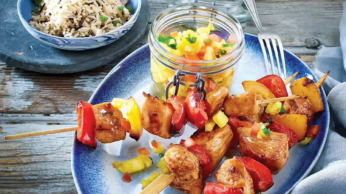 Cilantro-Lime Chicken Skewers with Mango Salsa