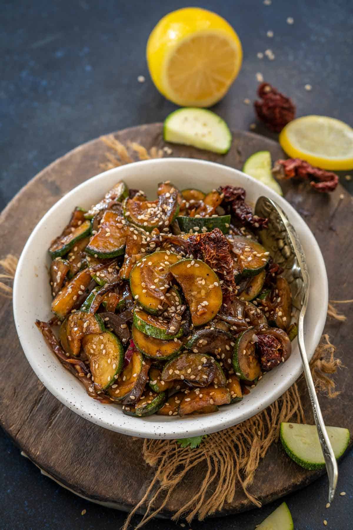 Fermented Kimchi-Infused Zucchini Stir-Fry with Ginger