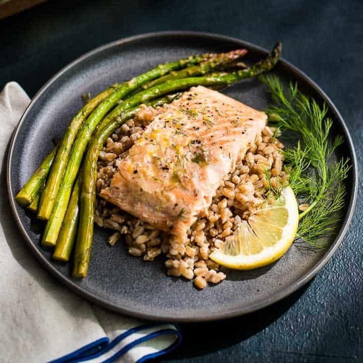 Lemon-Dill Salmon with Roasted Asparagus and Quinoa