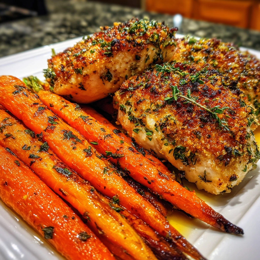 Herb-Crusted Chicken with Roasted Carrots