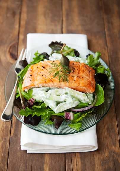 Ginger-Spiked Salmon with Cucumber-Dill Salad
