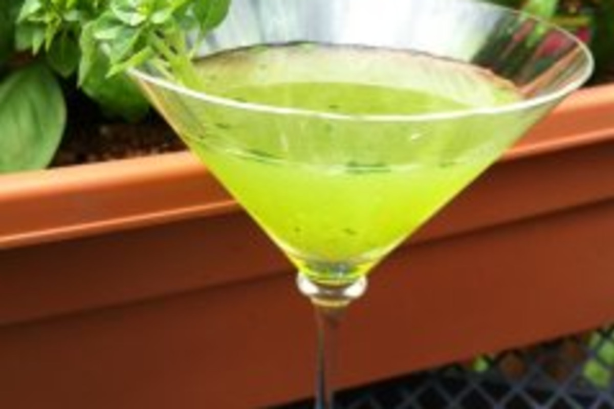 Basil-Infused Smoked Olive Martini