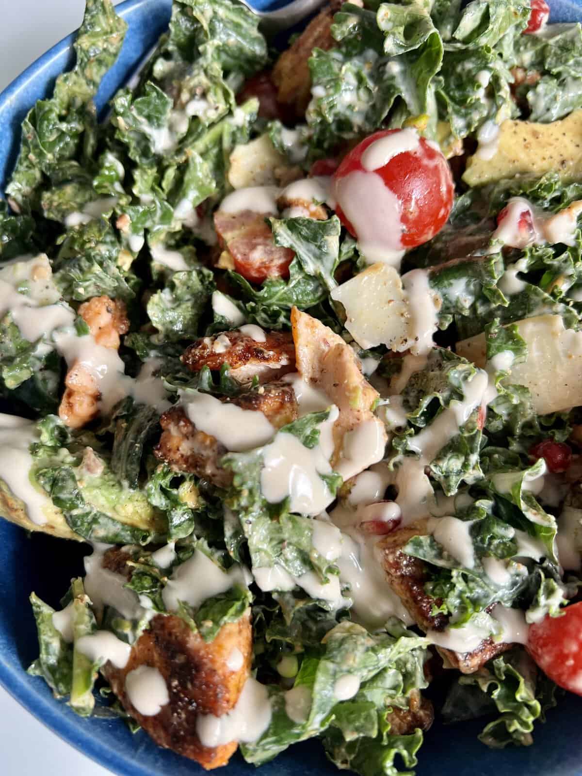 Crispy Salmon & Kale Salad with Lemon-Tahini Dressing