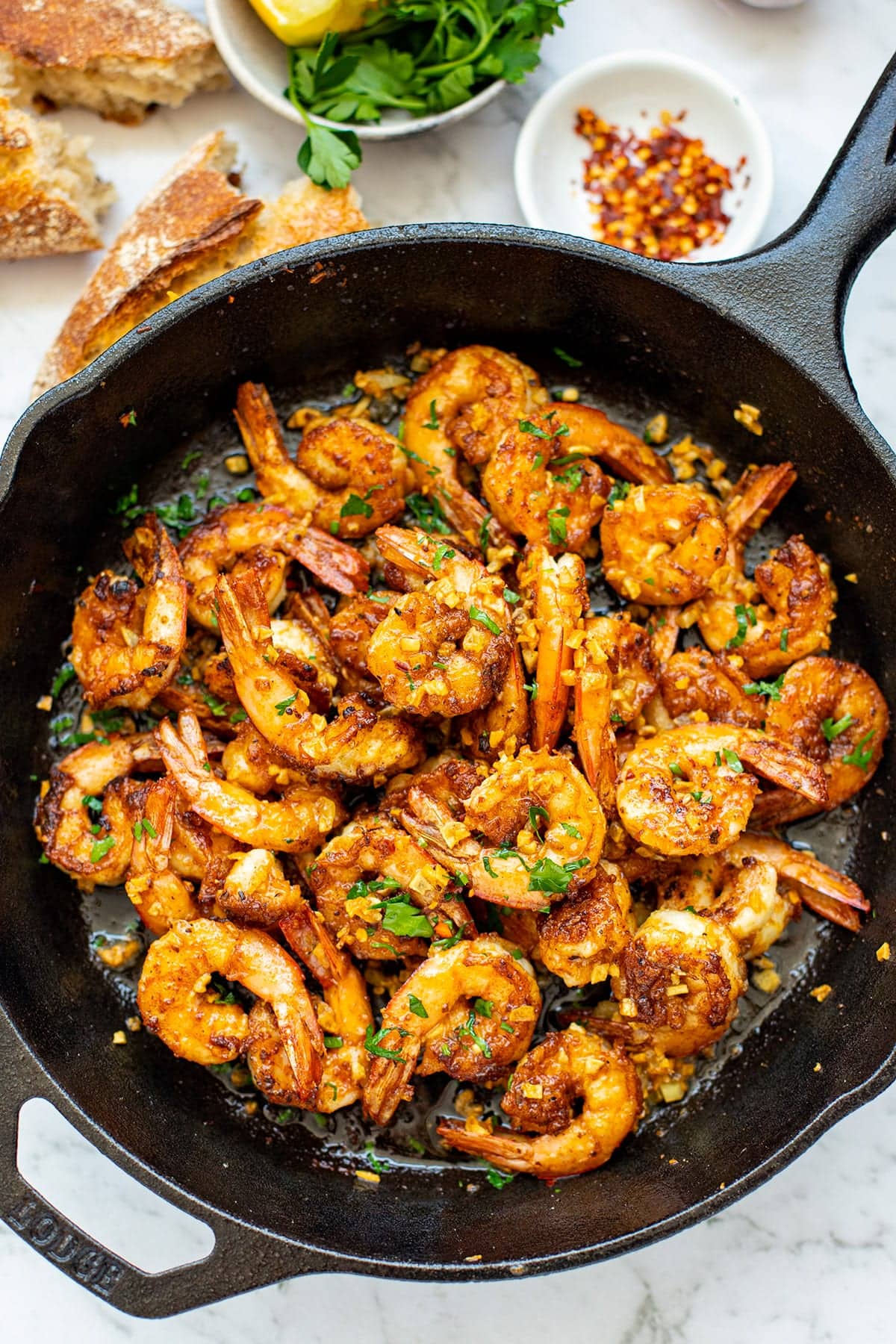 Crispy Garlic Butter Shrimp Skillet