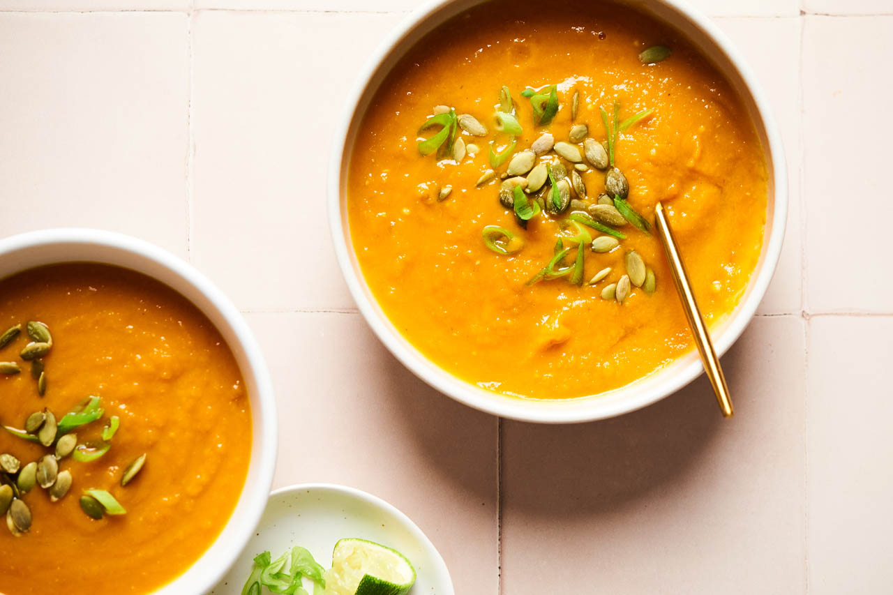 Miso-Glazed Maple Carrot & Sweet Potato Soup