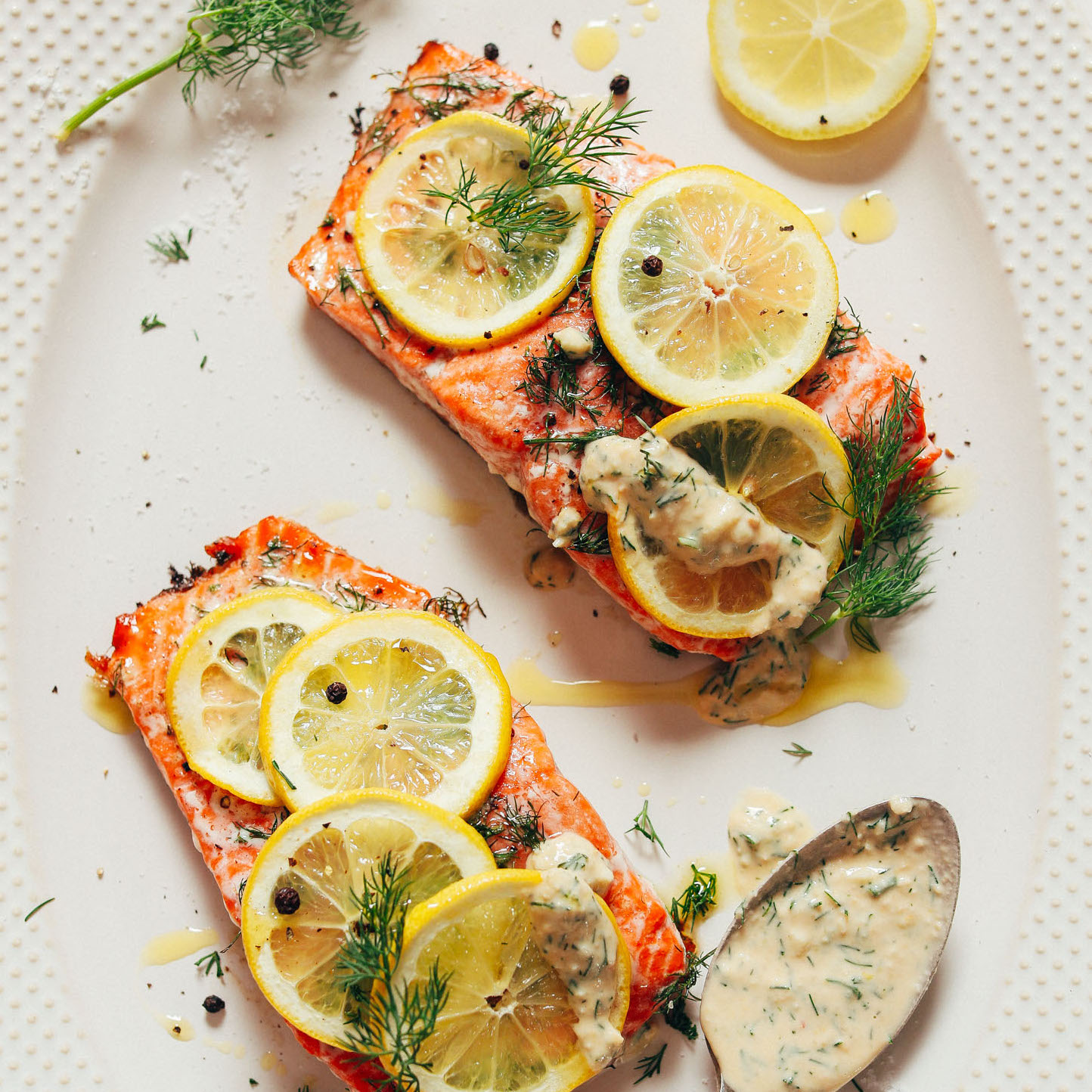 Lemon-Dill Baked Salmon with Avocado Slices