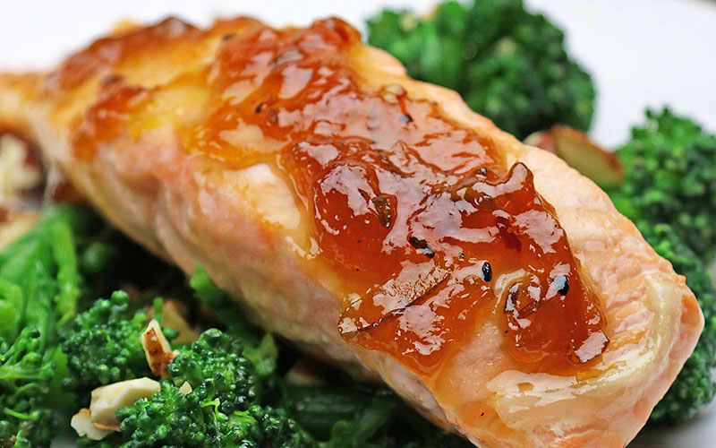 Marmalade-Glazed Salmon with Rainbow Vegetables