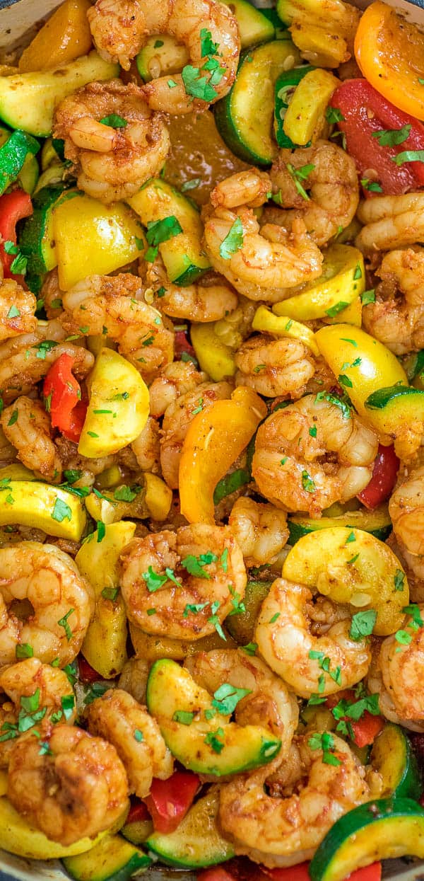 Shrimp and Vegetable Skillet with Garlic and Chili