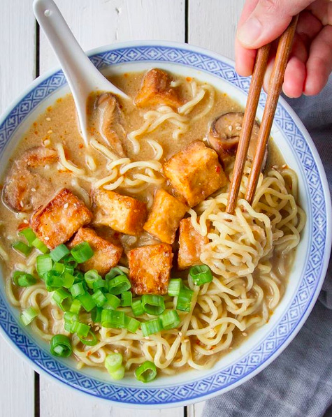 Traditional Japanese Ramen with Tofu and Egg