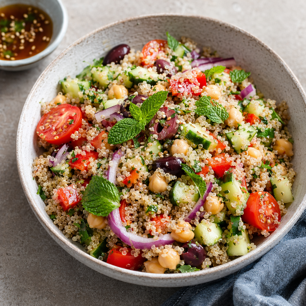 Mediterranean Quinoa Salad with Asian Dressing