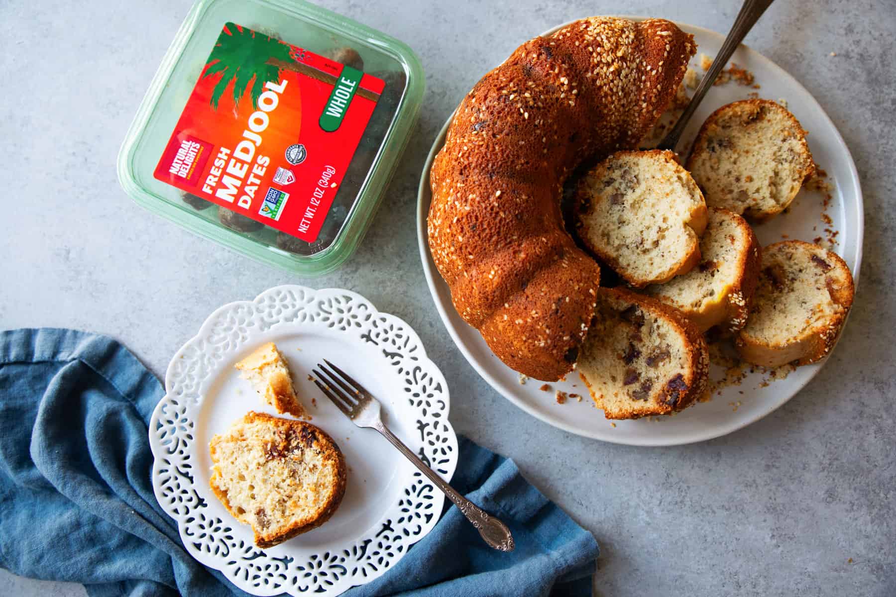 Date & Walnut Semolina Cake with Tahini Glaze