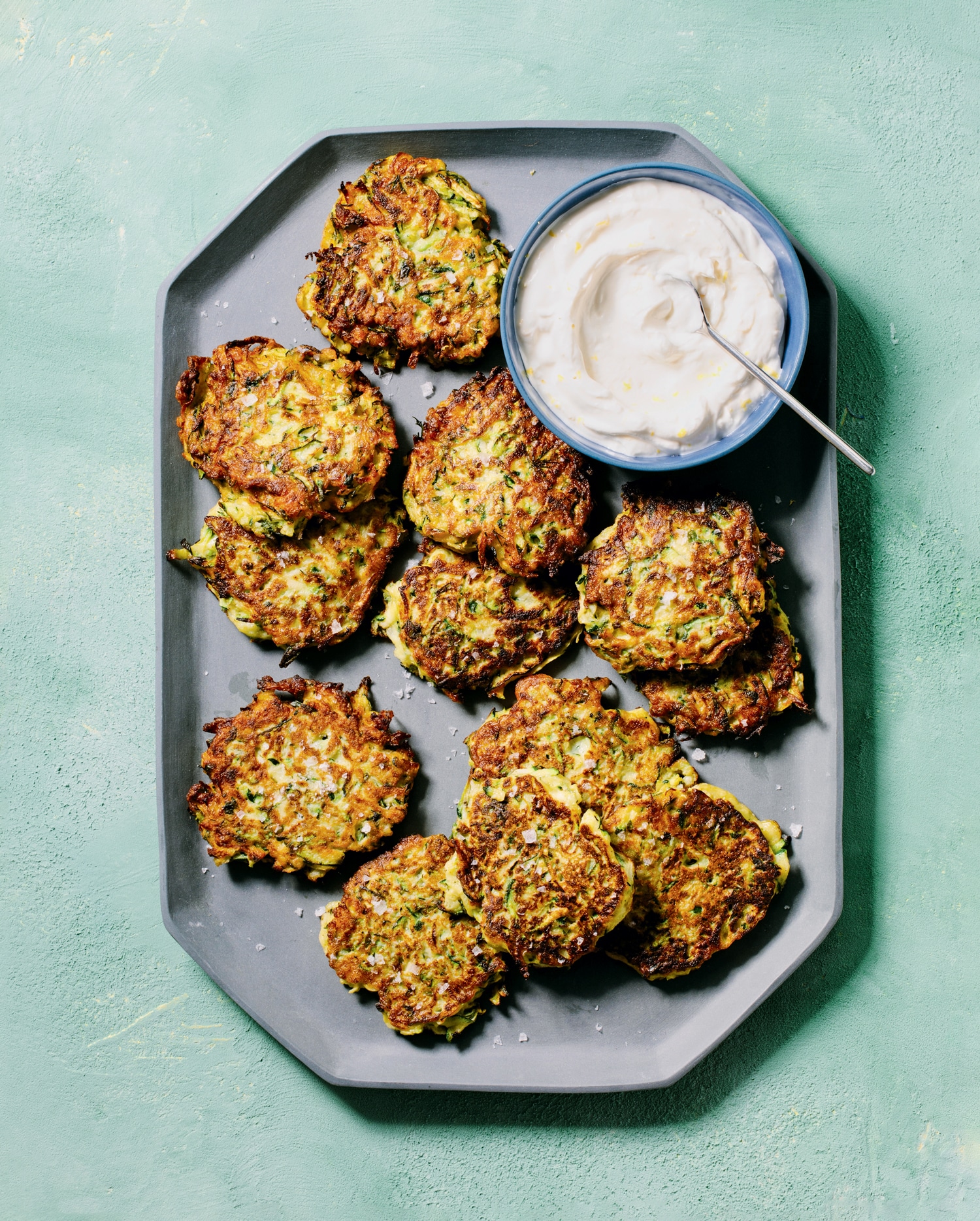 Urban Farm Zucchini Fritters with Lemon-Dill Yogurt