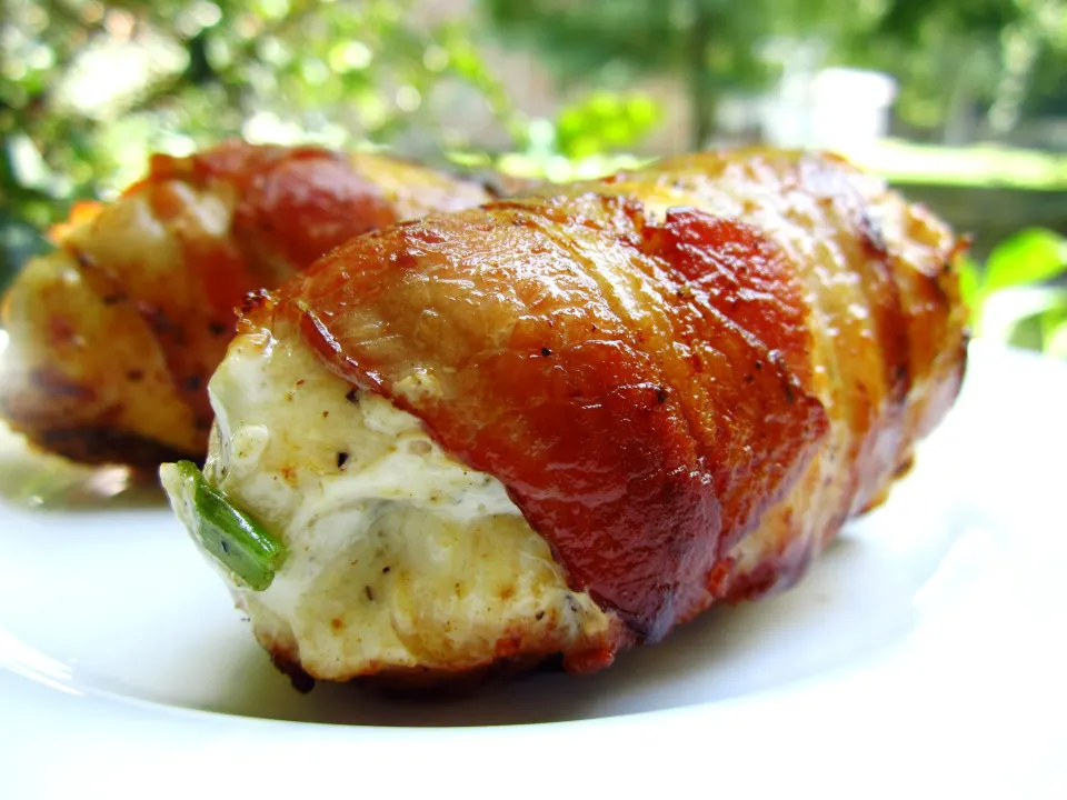 Crispy Bacon-Wrapped Chicken with Cream Cheese Herb Mousse