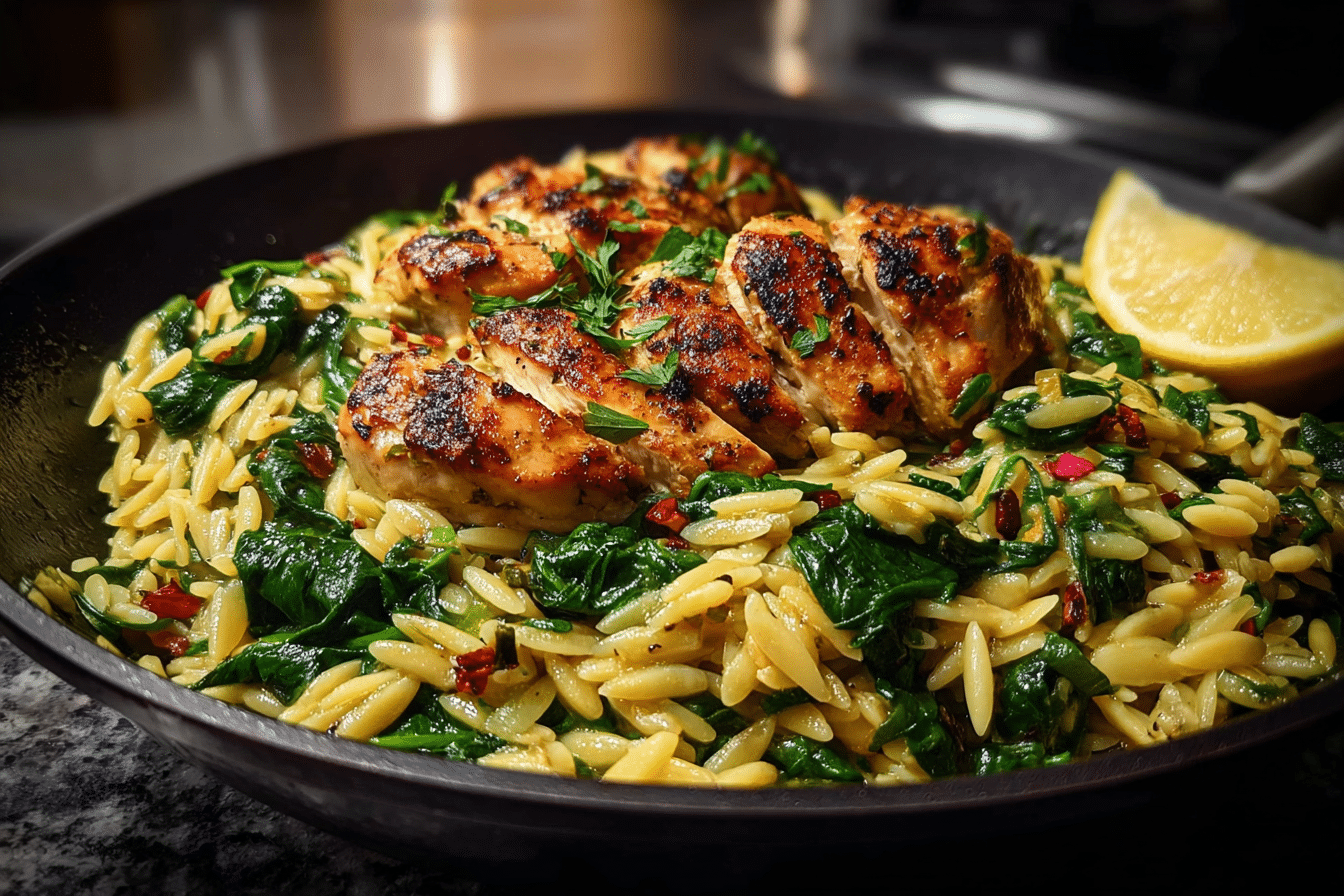 One-Pot Lemon Herb Chicken & Orzo with Spinach