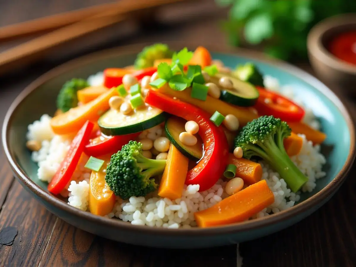 Spring Veggie Stir-Fry with Peanut Sauce