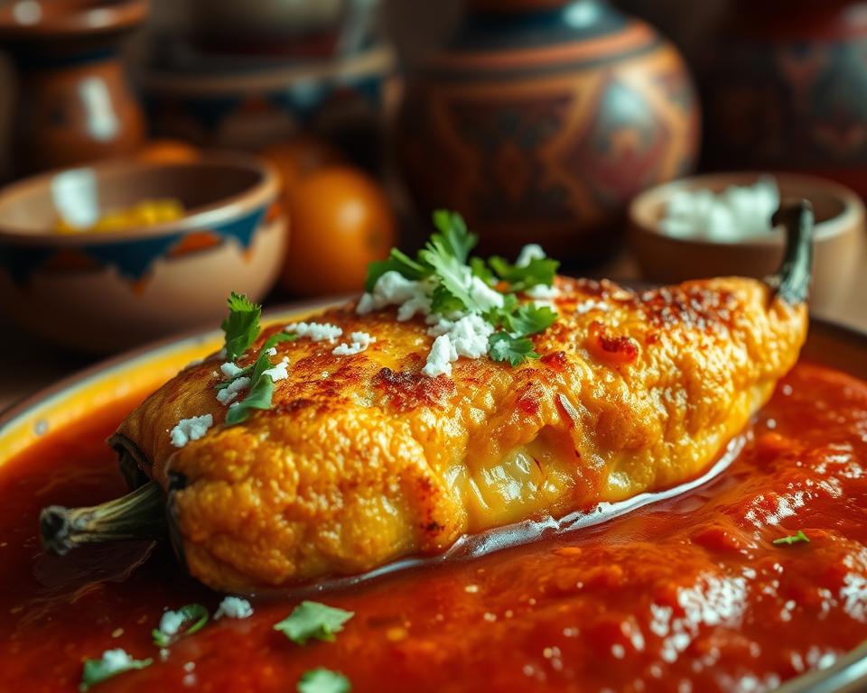 Authentic Mexican Chiles Rellenos with Tomato Sauce