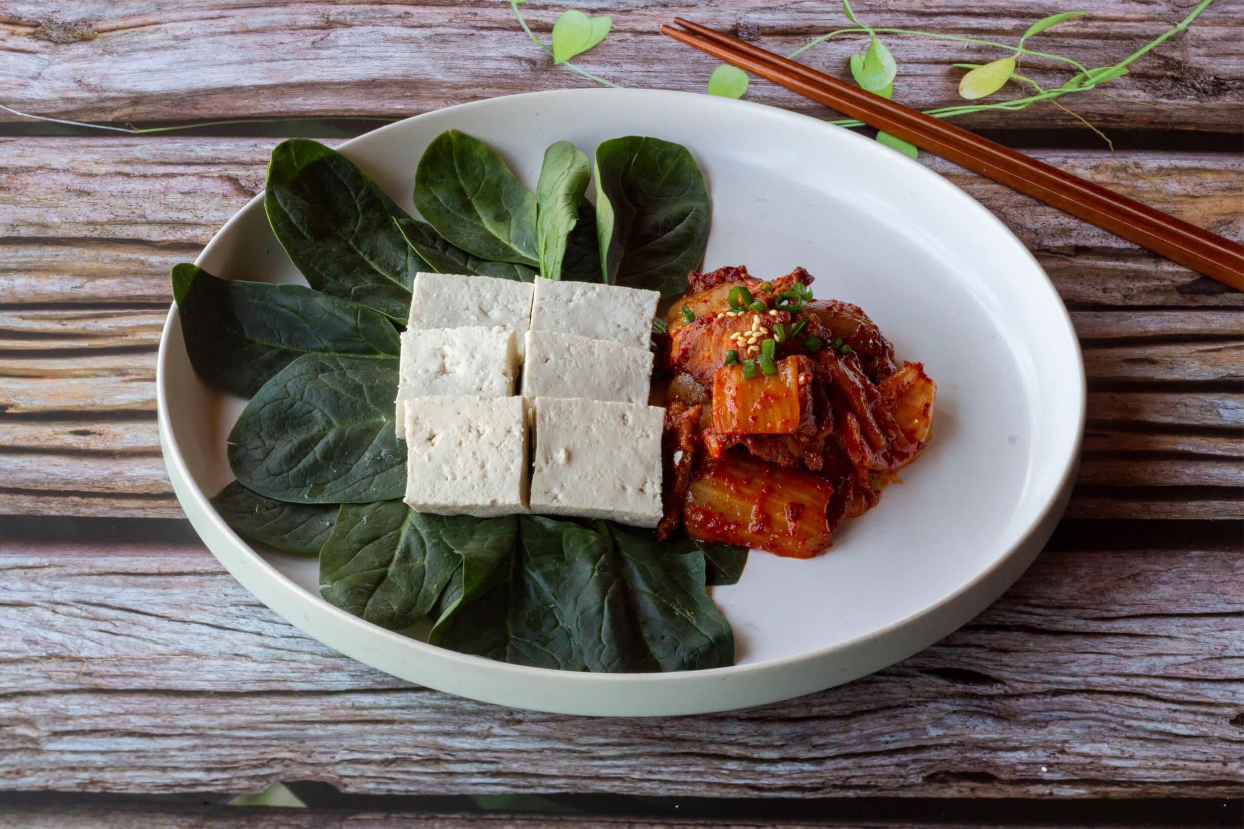Korean-Style Stir-Fried Noodles with Tofu and Kimchi