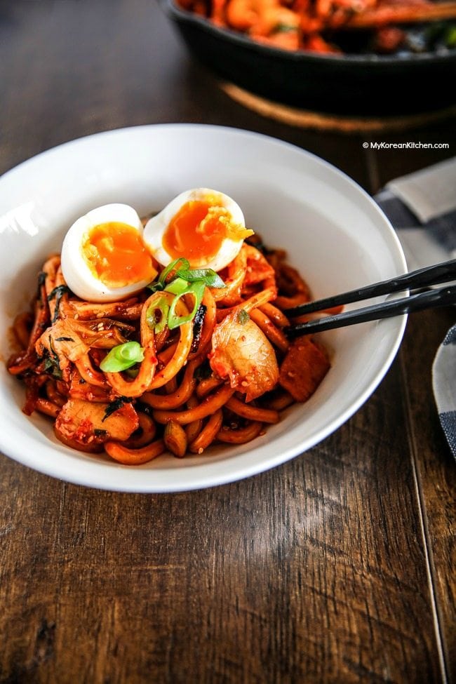 Korean-Style Stir-Fried Noodles with Tofu and Kimchi