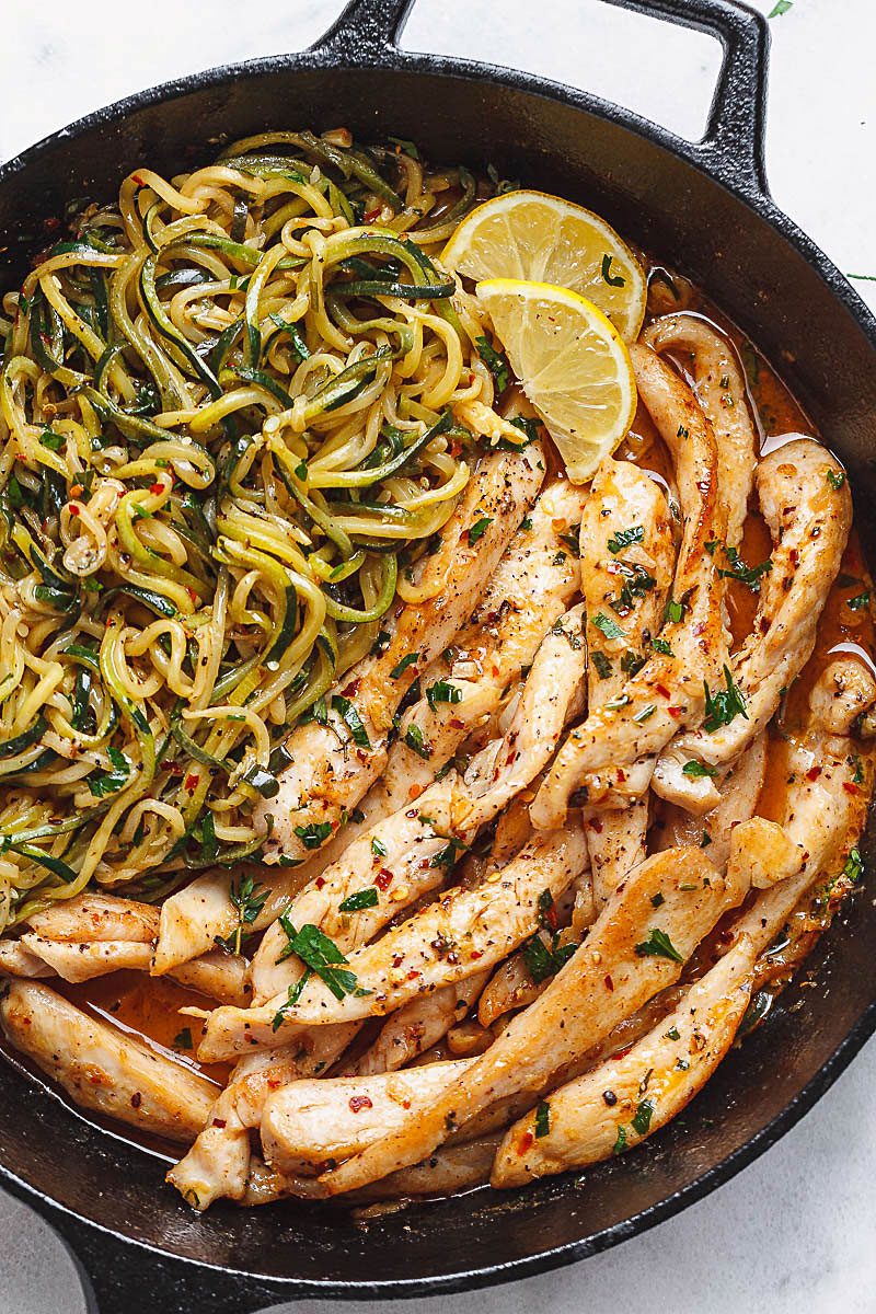 Zucchini Noodle & Herb-Crusted Chicken