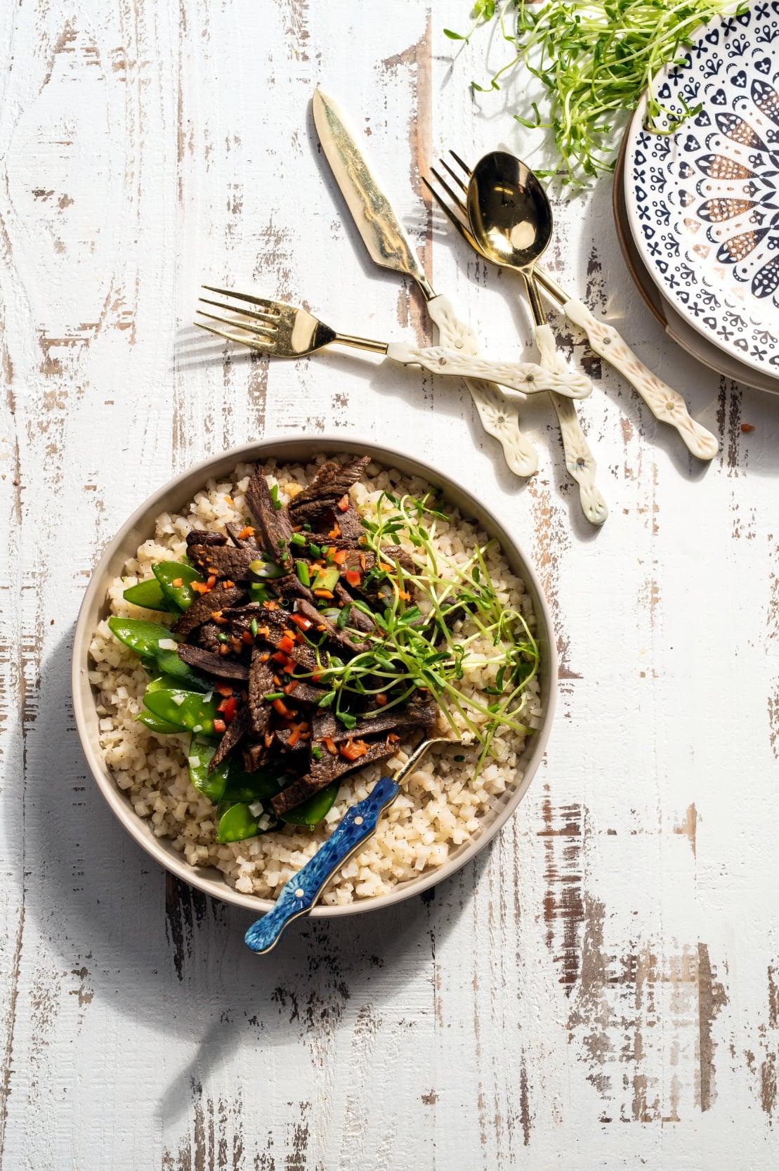 Ginger-Soy Beef & Cauliflower Rice Bowls